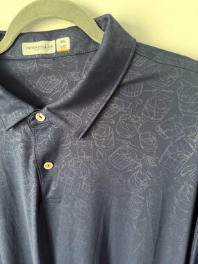 Peter Millar Men's Navy Drinks Patterned Polo Featherweight